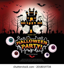 Halloween party poster with Haunted castle. illustrator Vector Eps 10