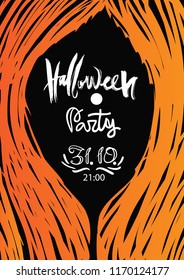 Halloween party poster. Illustration with leaf on black background