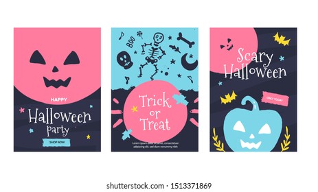 Halloween party poster invitation. Pumkin, ghost decor. Spooky flyer collection