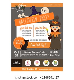 halloween party poster with kid wizard flat style