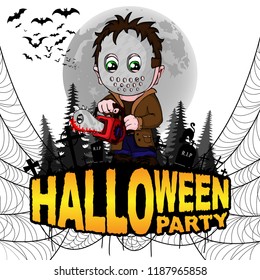 Halloween Party Poster with with Killer on a white isolated background. Vector illustration.