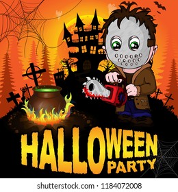 Halloween Party Poster with Killer. Vector illustration.