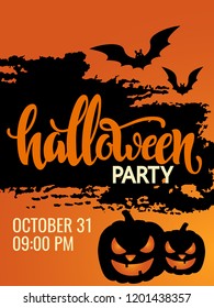 Halloween party poster. Lettering "Halloween". 31 october. Poster for a party on All Saints Day. Flyer for a party. vector illustration