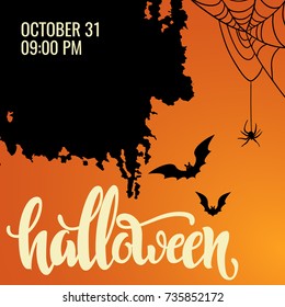 Halloween party poster. Lettering "Halloween". 31 october. Poster for a party on All Saints Day. Flyer for a party. vector illustration