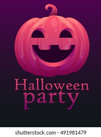 Halloween party. Poster with pink pumpkin. Vector illustration