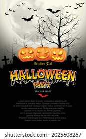 Halloween party poster with Pumpkin ghost. illustrator Vector Eps 10