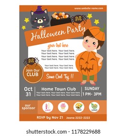 halloween party poster with pumpkin kids