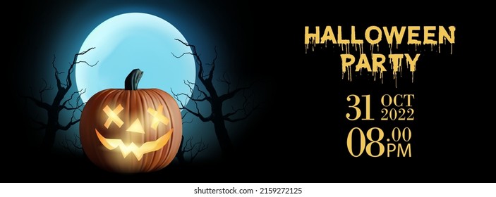 Halloween party poster . pumpkin on the moon . banner 