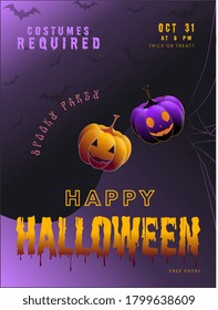 Halloween party poster with pumpkins. Background with bat