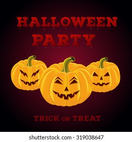 Halloween party poster with pumpkins. Vector illustration