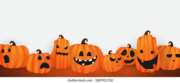 Halloween Party poster. Set pumpkins of Collection Scary and funny Carnival Background concept design
