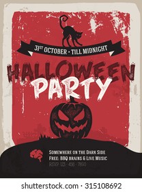 Halloween party poster. Simply flat design, dark creepy mood.