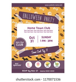 halloween party poster with skeleton pattern