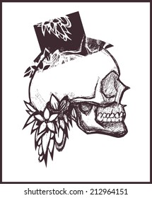 Halloween party poster with skull.