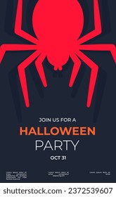 Halloween party poster with spider silhouette. Halloween party invitation with red spider silhouette