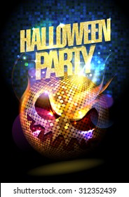 Halloween Party Poster With Spooky Disco Ball.