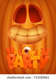 Halloween party poster template with cartoon pumpkin face. Vector illustration