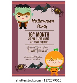 halloween party poster template with costume kids frankenstein