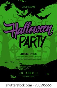Halloween party poster template with hand lettering and brush stroke. Vector illustration.