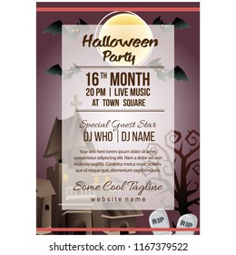 halloween party poster template with haunted house