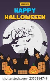 Halloween party poster template vector illustration