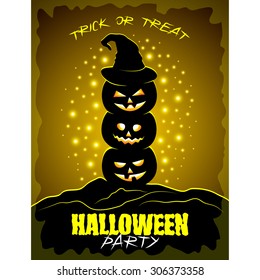 Halloween party poster with three pumpkins detailed vector