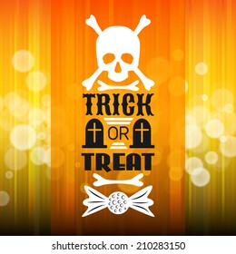 Halloween party poster. Typography letters font type. Vector illustration for your holiday design. Applique background. White, orange, yellow, black color. Web decoration.