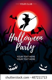 Halloween party. Poster with witch