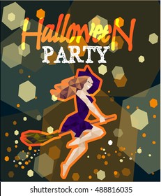 Halloween party poster with witch