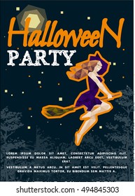 Halloween party poster with witch