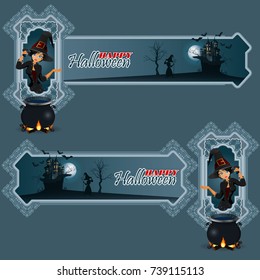 Halloween party poster with witch