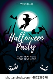 Halloween party. Poster with witch and place for text