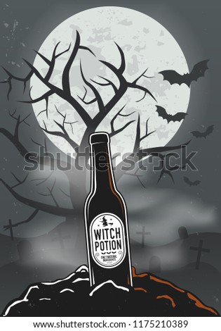 Halloween party poster. Witch potion. Halloween background. Vector illustration