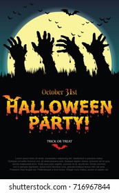 Halloween party poster with zombie s hand.