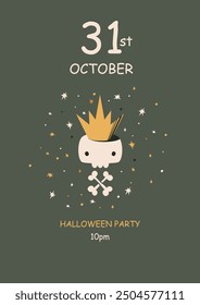 Halloween party posters in doodle style. Vector illustration. Skull, bones and stars. Space for text. Brochure background. Vector illustration.