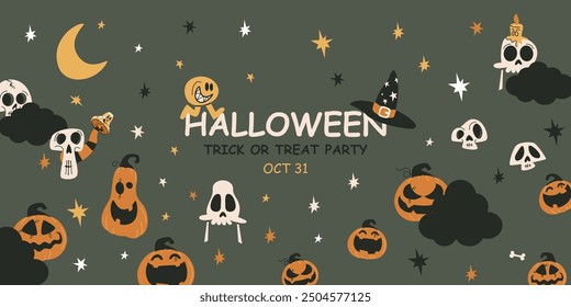 Halloween party posters in doodle style. Vector illustration. Brochure background. Vector illustration.