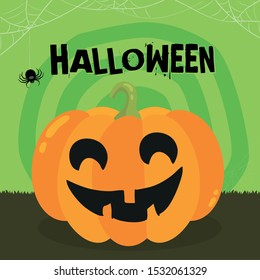 Halloween party. Pumpkin, bats and spiders. Halloween poster Vector illustration