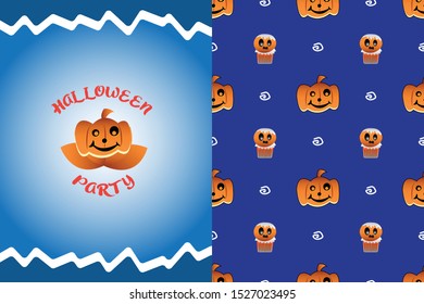 halloween party with pumpkin head card and pattern