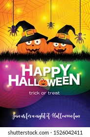 Halloween Party. Halloween pumpkin patch in the moonlight.Illustration design for greeting card, poster banner or print.