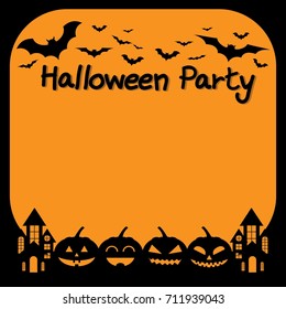 Halloween Party with Pumpkin smile, dark castle and bat for greeting card, poster, banner, Vector illustration
