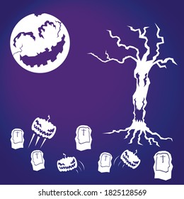 Halloween party pumpkin and tree monster in grave