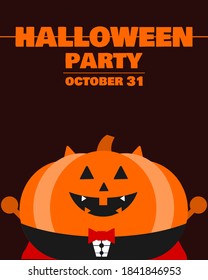 Halloween party. Pumpkin vampire character. Happy Halloween
