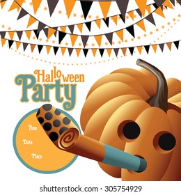 Halloween party pumpkins bunting and confetti invitation background EPS 10 vector