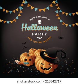 Halloween party pumpkins and confetti EPS 10 vector