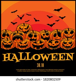 Halloween Party , pumpkins funny faces. Autumn holidays.Use Comic Books and Scary Movie Posters. Vector Illustration