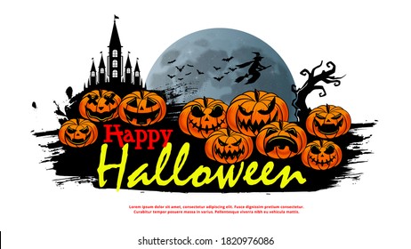 Fiesta de Halloween , calabazas caras graciosas. Vacaciones de otoño. Utilice libros de historietas y afiches de películas aterradores. Ilustración vectorial