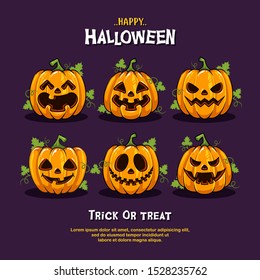 Halloween Party Pumpkins Set Character Cartoon Illustration