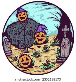 halloween party pumpkins tombstone illustrator vector