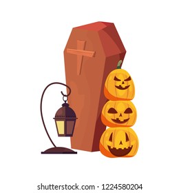 halloween party pupmkin coffin and lantern