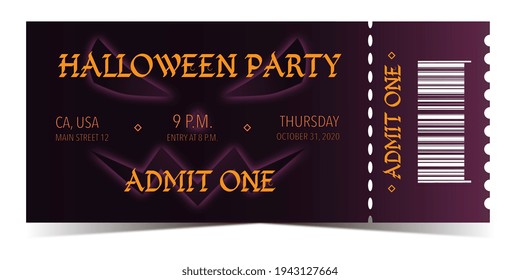 Halloween party purple ticket for admit one	